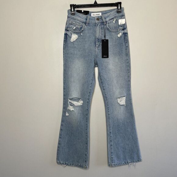DL1961 Jeans Womens 24 Wallace Cropped Flare NEW Distressed Ripped Knee Cotton - Picture 1 of 10